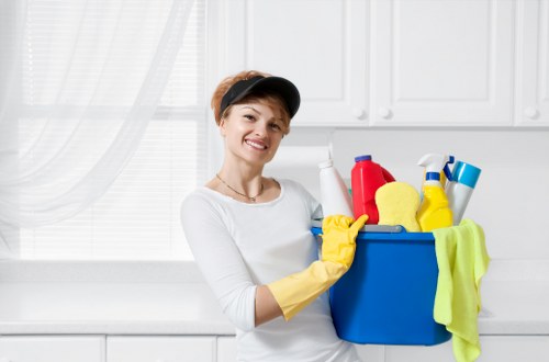 Cleaning products and tools arranged for safe use
