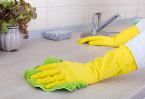 Cleaner inspecting carpet condition before treatment
